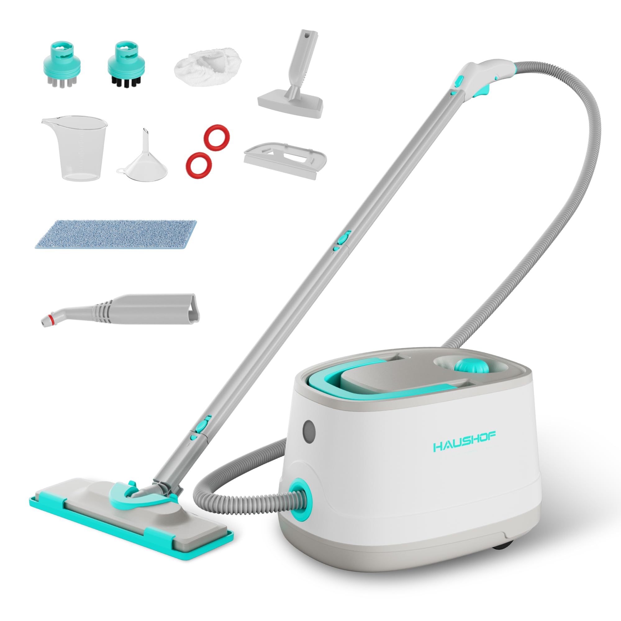 HAUSHOF Dampfreiniger 2000 W Weiss-Grün für Küche und Bad inkl. Zubehör & Netzteil